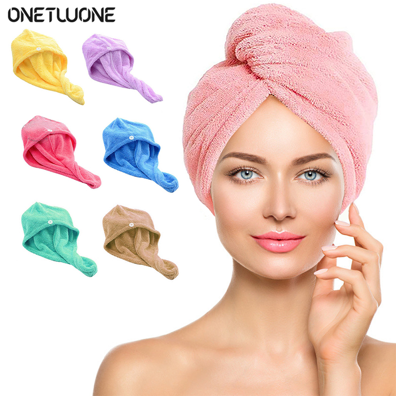 Microfiber Hair Towel，Care Cap with Button，Super Absorbent Hair Towel Wrap Fast Drying Hair Wraps for Women Bathroom Accessories