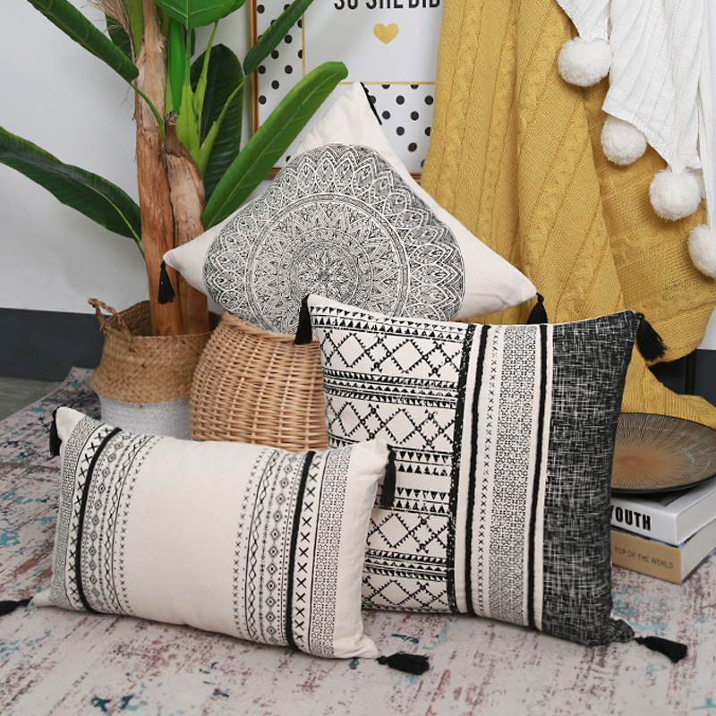 Molotu Moroccan Style  Geometric Throw Pillow With Tassel Cushion Cover