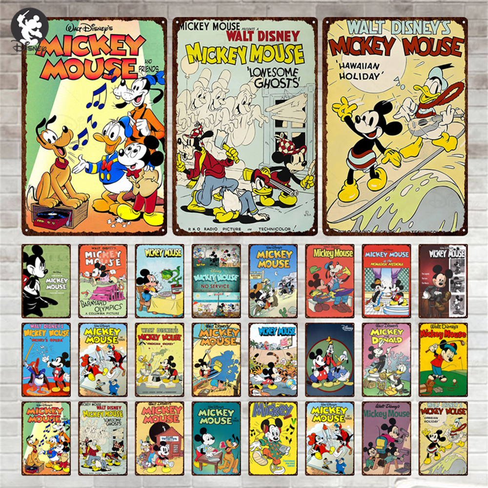 Disney Room Decor Mickey Mouse Metal Sign Vintage Wall Sticker Man Cave Tin Plate Retro Metal Plaque Home Decoration Accessories