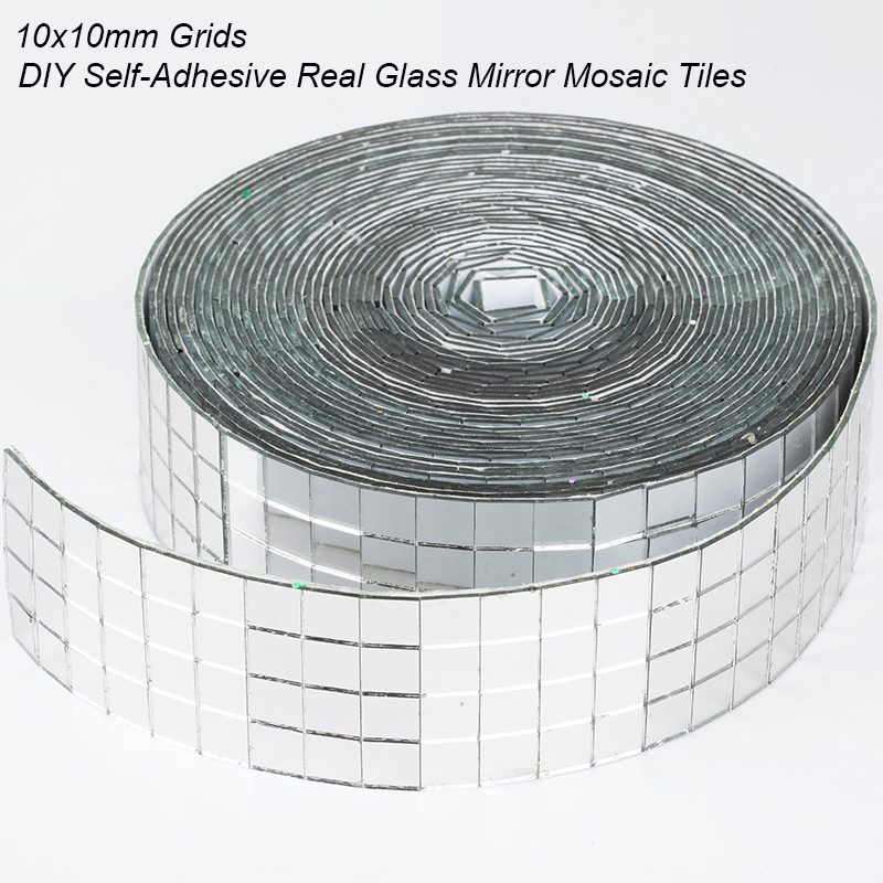 10x10mm Grid 1meter Self-Adhesive Square Glass Mosaic Tiles Sliver Mirrors Mosaic Sheets For DIY Handade Crafts Wall Sticker