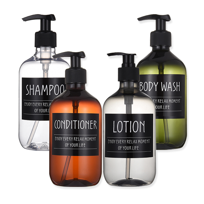500ml Soap Dispenser Bottles for Kitchen/Bathroom Refillable Shampoo Shower Gel Liquid Container Lotion Bottles with Label