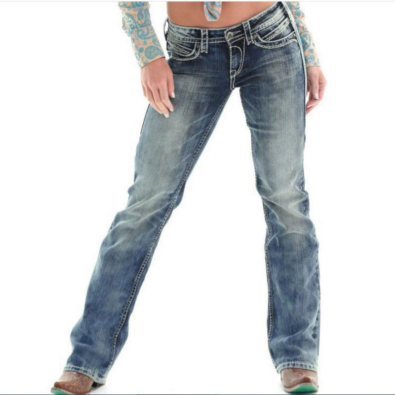Retro Jeans Woman Straight Denim Pencil Jeans Women Mid-Waist Pockets Casual Pants Female Elastic Trousers Female Cowboy Jeans