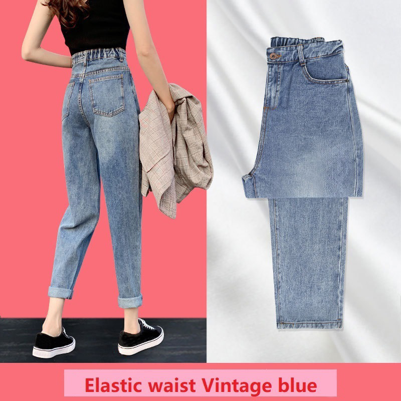 Baggy Mom Jeans High Waist Harem Pants Vintage Jeans Woman Straight Loose Black Blue Ankle-Length Denim Pants Women  Summer