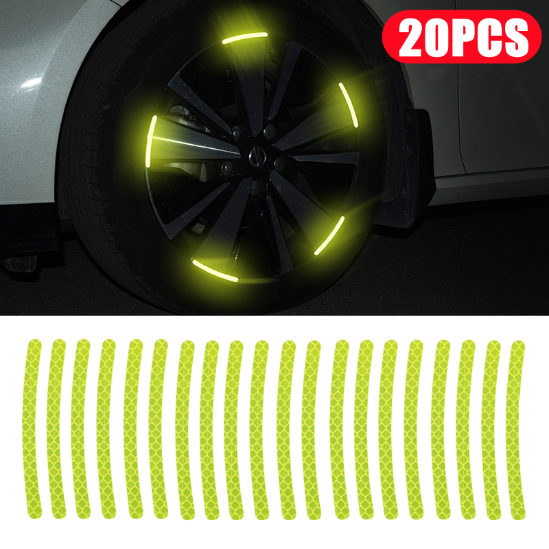 20pcs Wheel Hub Reflective Stickers Car Motorcycle Bike Warning Body Decoration Reflective Strips Roadway Safety Reflective Tape