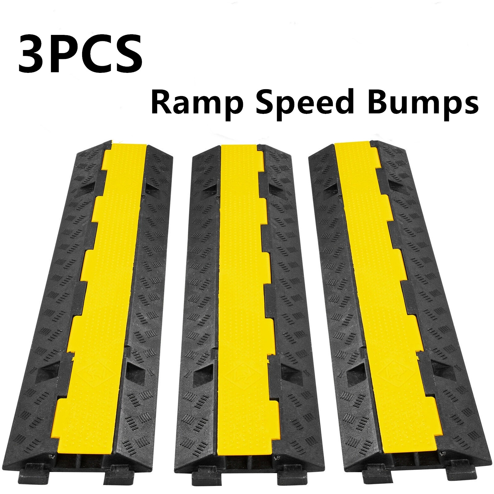 3PCS Protective Wire Cord Ramp Driveway Rubber Traffic Speed Bumps Cable Protector 2-Channel
