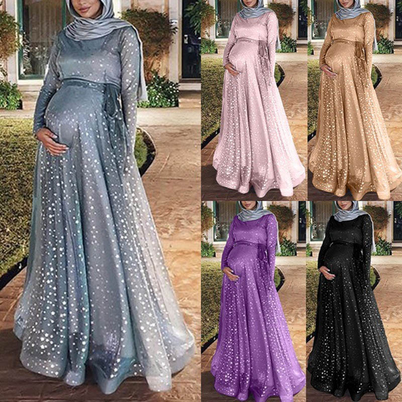 Muslim Digital Print Maternity Dress Islamic Arabian Turkish  Temperament Pregnancy Dress
