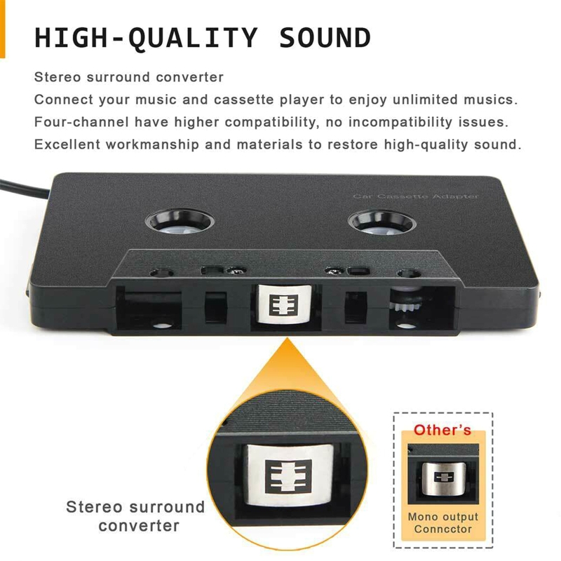 3.5mm Four Channel Anti-Tangled Mini ABS Stereo Input Cassette Adapter Car Audio- For i-phone