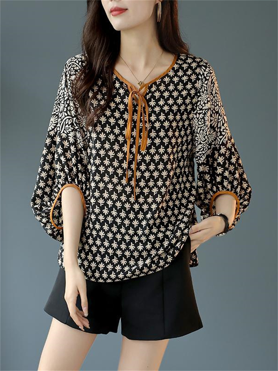 4XL Loose Women Spring Summer Blouses Shirts Lady  Casual Half Sleeve V-Neck Collar Flower Printing Blusas Tops TT2241