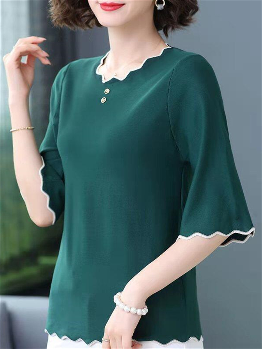 5XL Soft Women Spring Summer Shirts Lady  Casual Short Sleeve O-Neck Collar Solid Color T-shirt Blusas Tops TT2009