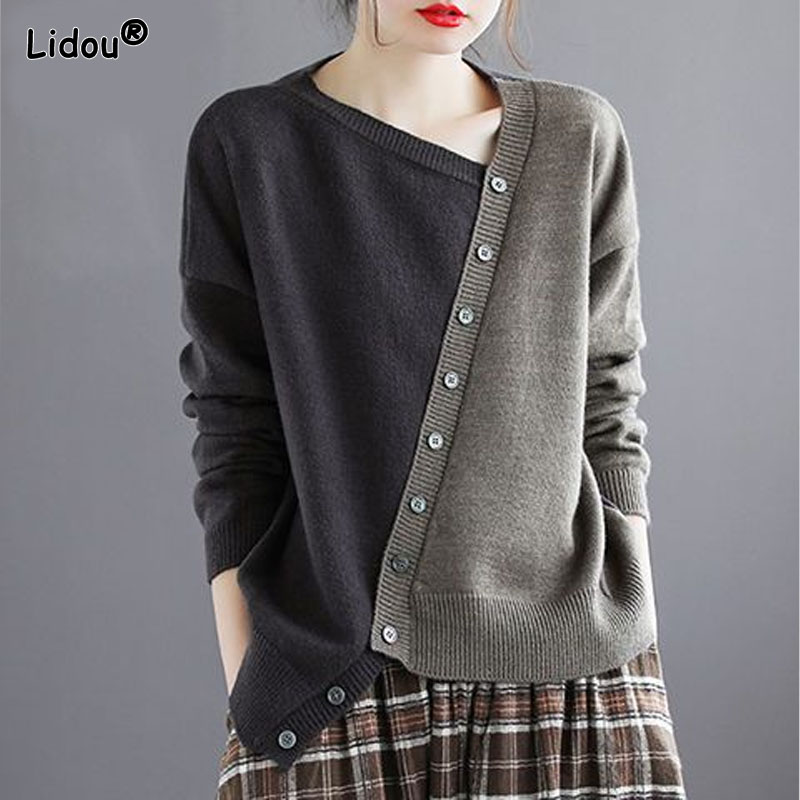Office Lady Sweaters Single Breasted Viscose Patchwork  ity Women's Clothing Skin Friendly Winter Cardigan