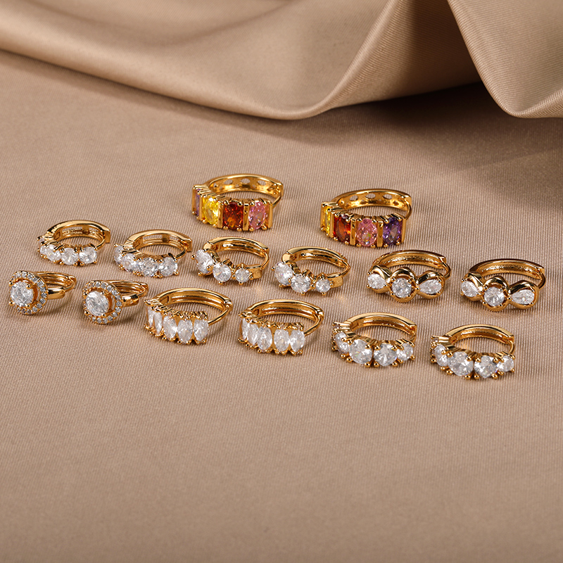 Summer Exquisite Zircon Hoop Earrings For Women Girl Crystals Round Ear Buckle  Statement Punk Rock Ear Jewelry Gifts