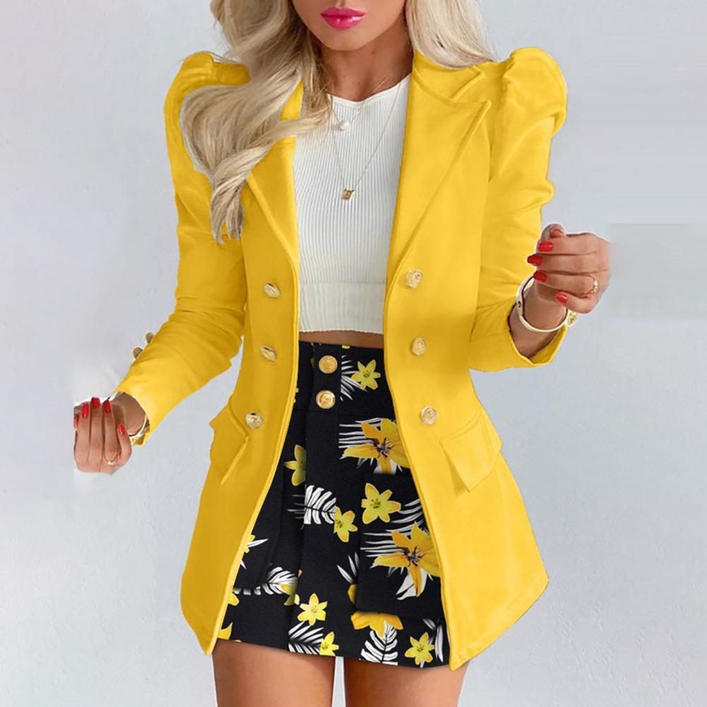 1 Set Women Blazer Set Solid Lapel Blazer Floral Print Skirt Two Piece Set Women Outfits conjuntos de falda Костюмы с юбкой