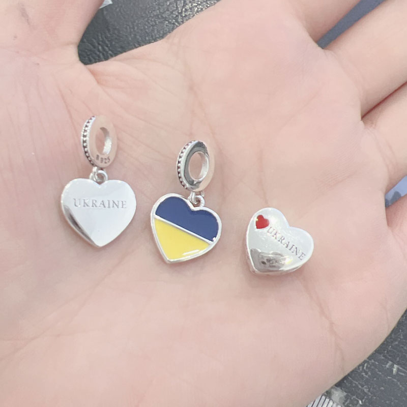 European 925 Silver Ukraine Heart Shape Diy Bead Penda Fit Original Diy Bead Charm Bracelet Necklace Trinket Jewelry 925 Silver