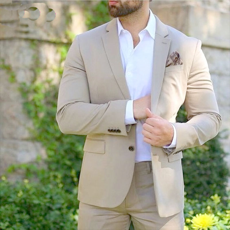Italian  Beige Men Suits  Classic Style 2 Pieces Business Men Office Wear Suits Sets Casual Party Tuxedos