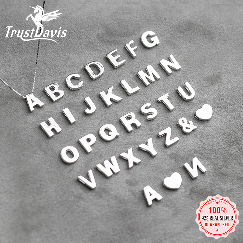 Trustdavis Real 925 Sterling Silver Simple 26 English Letter Pendant DIY Accessories For Women Wedding Fine S925 Jewelry DA1725