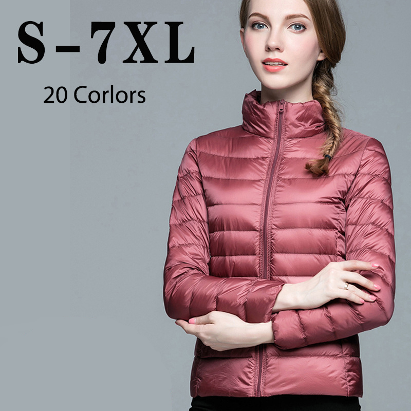 Cheap Duck Down Jacket Female  Thin Short Stand Collar Puffer Coat 5XL 6XL 7XL Winter Coats for Women Winter Down Jacket