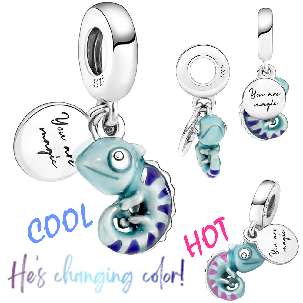 Colour-changing Chameleon Dangle Charms 925 Sterling Silver Fit Pandora Original 925 Bracelet Pendant Charm for Women Jewelry