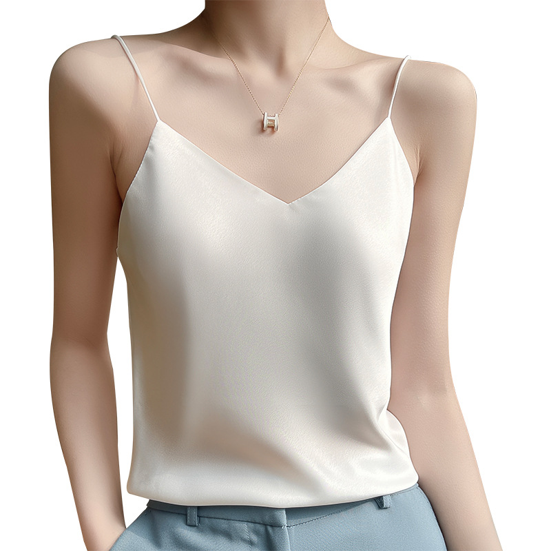  Silky Camisole Women's Inner With White Bottoming Satin Top Summer V-neck Thin Section