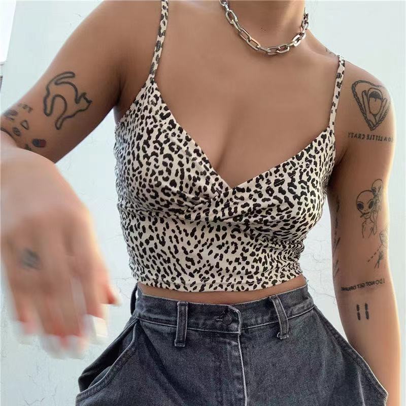 Sexy Leopard Print Women’s V Neck Camisole Spaghetti Strap Crop Cami Tank Tops