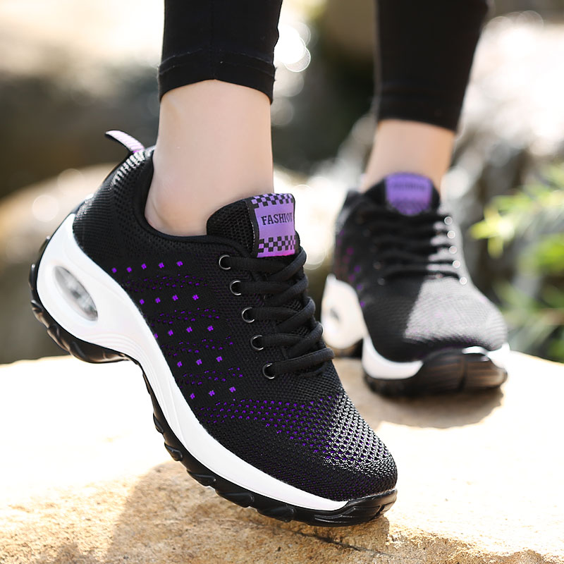 Walking Shoes  Women Breathable Casual Shoes Outdoor Light Weight Frenulum Casual Walking Platform Ladies Sneakers Black