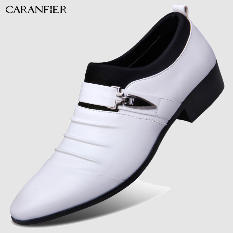 CARANFIER British Men's Slip On Split Leather Pointed Toe Men Dress Shoes Business Wedding Oxfords Formal Shoes For Male