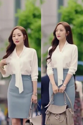 white shirt blouse Ribbon Large why secretary Kim Same Smile Kim Pregnant Maternity woman TV  Drama Chiffon