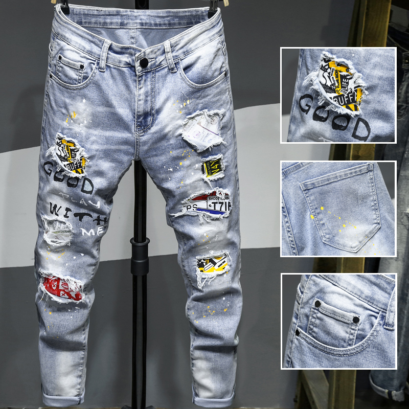 Ripped Men Jeans Jean Homme Pantalon Streetwear Moda Hombre Denim Trousers Biker High  Male Patchwork Harem 
