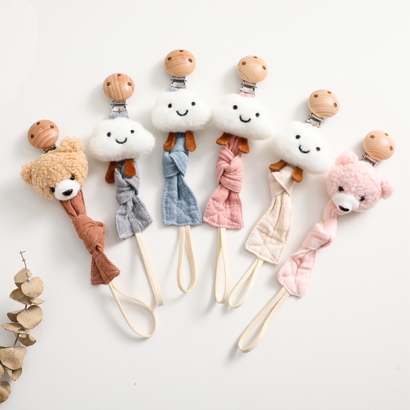 Baby Pacifier Clip Newborn Cotton Animal Wooden Pacifier Newborn Teething Soother Chew Dummy Chains Eco-friendly Material Holder