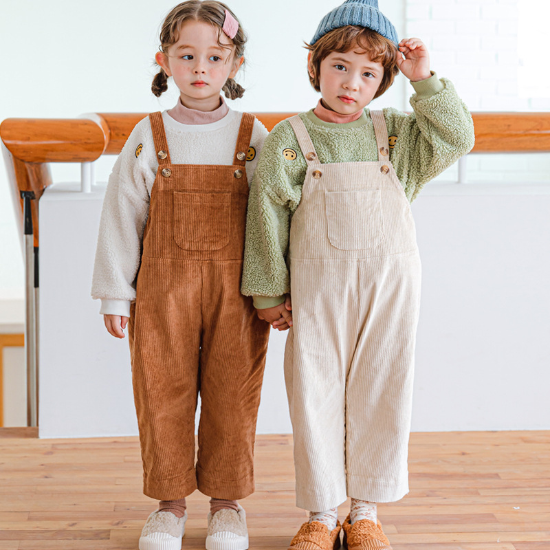 BEBEZOO Kids Overalls For Girls  Corduroy Large Pocket Jumpsuit Casual Strap Trousers Autumn Casual Suspender Trousers