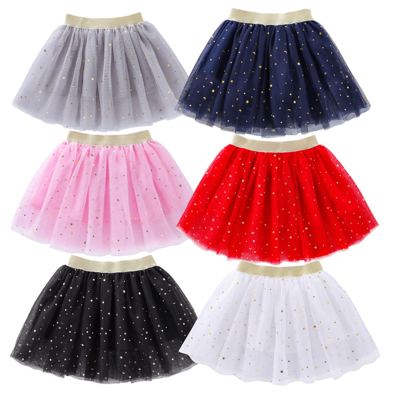  Kids Mesh Miniskirts Girls Princess Stars Glitter Dance Ballet Tutu  Sequin Party Girl Faldas Skirt Elastic Clothes