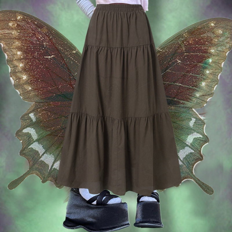 Y2K Aesthetic Fairycore Vintage Pleated Skirt   Harajuku Grunge High Waist Long Skirt Retro Ramie Cotton Clothes