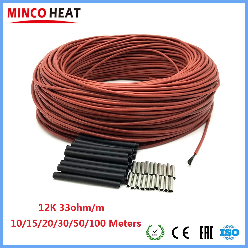 MINCO HEAT 10 to 100 Meters Infrared Warm Floor Cable 12K 33ohm/m Electric Carbon Heating Wires