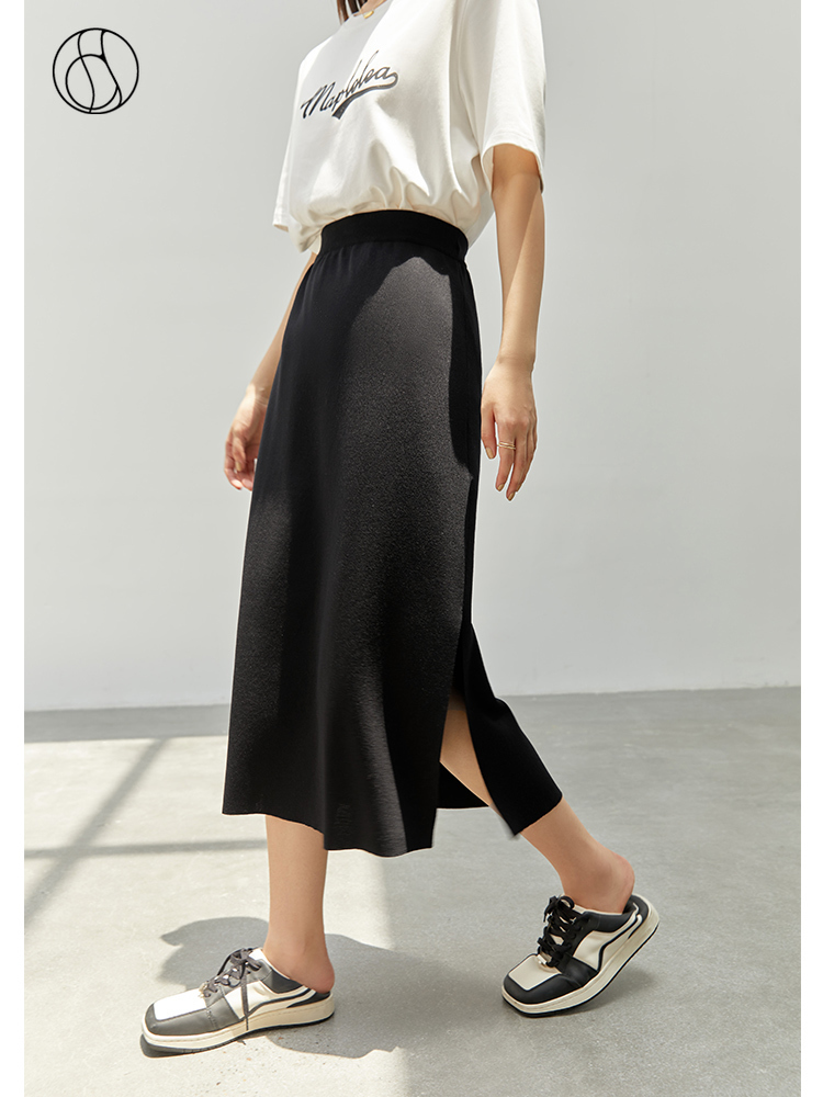 DUSHU Casual Knitted Skirts Women Autumn  High Waist Commuter Black All-match Slim Thin Female Hip Skirts Bottoms