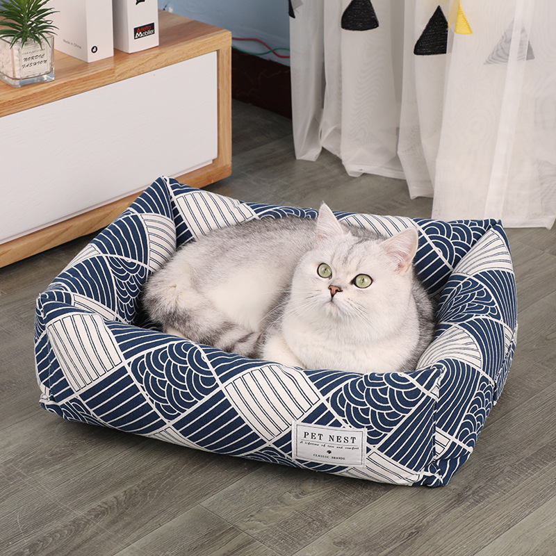 Rectangle Dog Bed Sleeping Dog Kennel Removable Washable Cat Puppy Sofa Bed Pet House Pet Mat Ice Silk Pad Four Seasons Cushion