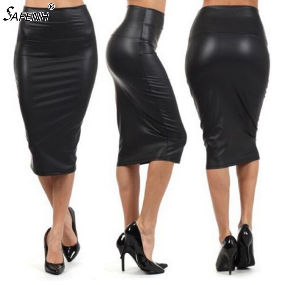  Winter Autumn Women PU Leather Skirt High Waist Pencil Skirts Sexy Club Vintage Bodycon Midi Skirt jupe faldas Plus size