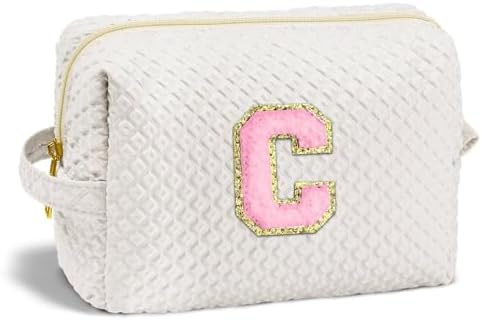 Gifts for Girls Teen Girls - Makeup Bag for Girls Teen Girls Cosmetic Bag, Personalized Gifts Birthday Gifts for Girls Kids, White Initial Makeup Bag Cosmetic Bag C