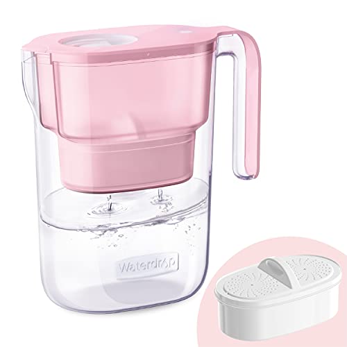 Waterdrop Water Filter Pitcher with 1 Filter, 5X Times Lifetime, Lasts 200 Gallons, for Fridge and Kitchen, Reduces PFOA/PFOS, Chlorine, 7-Cup Capacity, Elfin, Pink