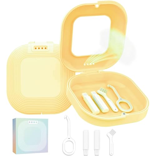 HEMILAB® Retainer Case, Slim Aligner Case with Vent Holes, Compatible with Invisalign, Mouth Guard Case, Cute Retainer Case with Retainer Removal Tool, Chewies and Brush, Yellow