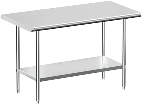 Stainless Steel Work Table, NSF Commercial Worktable with Undershelf and Legs for Restaurant, Home and Hotel - 24" D x 48" W x 34" H Inches