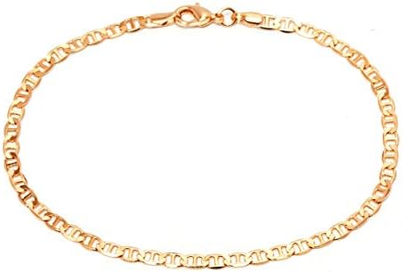 Barzel Gold Anklet for Women Flat Mariner Anklet 18K Gold Plated Flat Marina Link Anklet for Women - Made In Brazil