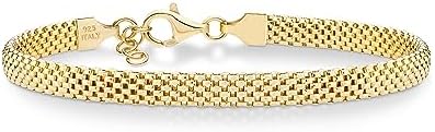 Miabella 18K Gold Over Sterling Silver Italian 5mm Mesh Link Chain Bracelet for Women, 925 Made in Italy