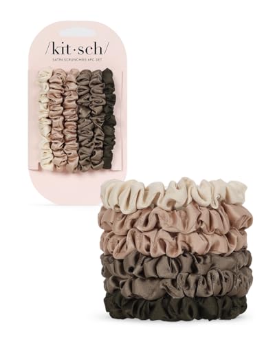 Kitsch Satin Scrunchies for Women - Softer Than Silk, No-Damage Ponytail Holders for Hair | Eucalyptus, 6pcs