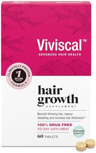 Viviscal Hair Growth Supplements for Women to Grow Thicker, Fuller Hair, Clinically Proven with Proprietary Collagen Complex, 60 Count (Pack of 1), 1 Month Supply