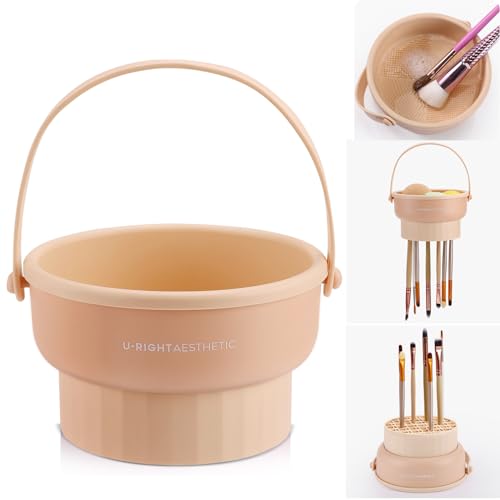 Makeup Brush Cleaner Mat 3 in 1 Silicone Makeup Brush Cleaner Bowl Cosmetic Brushes Cleaning Tool Organizer for Storage and Air Drying（Khkai)