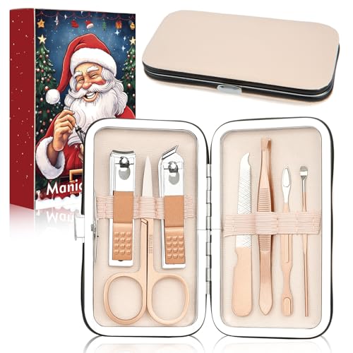 Christmas Stocking Stuffers for Women, Nail Care Kit for Women, 7 PCS Manicure and Pedicure Kit, Manicure Set Women Travel Nail Kit Mini Nail Clipper Set Kit Tool Mens Nail Grooming Kit(Rose Gold)