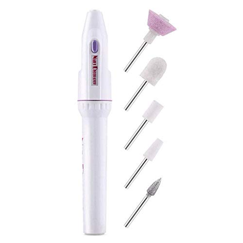 Manicure Nail Drill Machine, One-Button Cordless Electric Nail File Kit, Nail Trimming Grinder for Thick Nails, Hand Foot Nail Care Trimmer Buffer Tools, 5 Attachments, Battery Operated (Not Included)