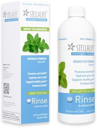 StellaLife Vega Oral Rinse Dry Mouth Mouthwash, Natural Daily Dental Hygiene for Healthy Gums, Fresh Breath, Sugar Free, Xylitol, Advanced Healing for Dental Procedures (Spearmint)