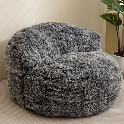BYBYME Giant Bean Bag Chair, Faux Fur Bean Bag Couch with Filler Large Living Room Bean Bag Chairs for Adults, Big Lazy Sofa Accent Chair with Pocket Floor Chair