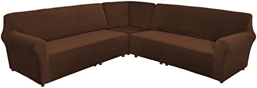 ULTICOR 3 Piece, Velvet L Shape Sofa Cover, L Shape Couch Cover, Sofa Cover for L Shape Sofa, Sofa Slipcovers, Furniture Covers, Thick, Soft, Washable (Chocolate, L Shape 7 Seater Cover)