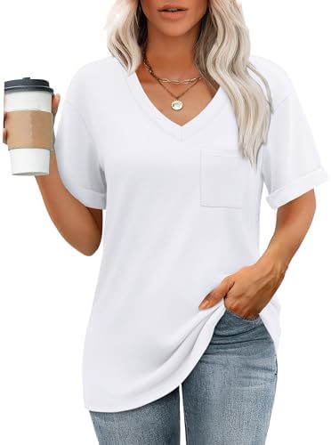 WIHOLL Womens T Shirts V-Neck Short Sleeve Summer Tops Casual Basic Tees 2025 Trendy